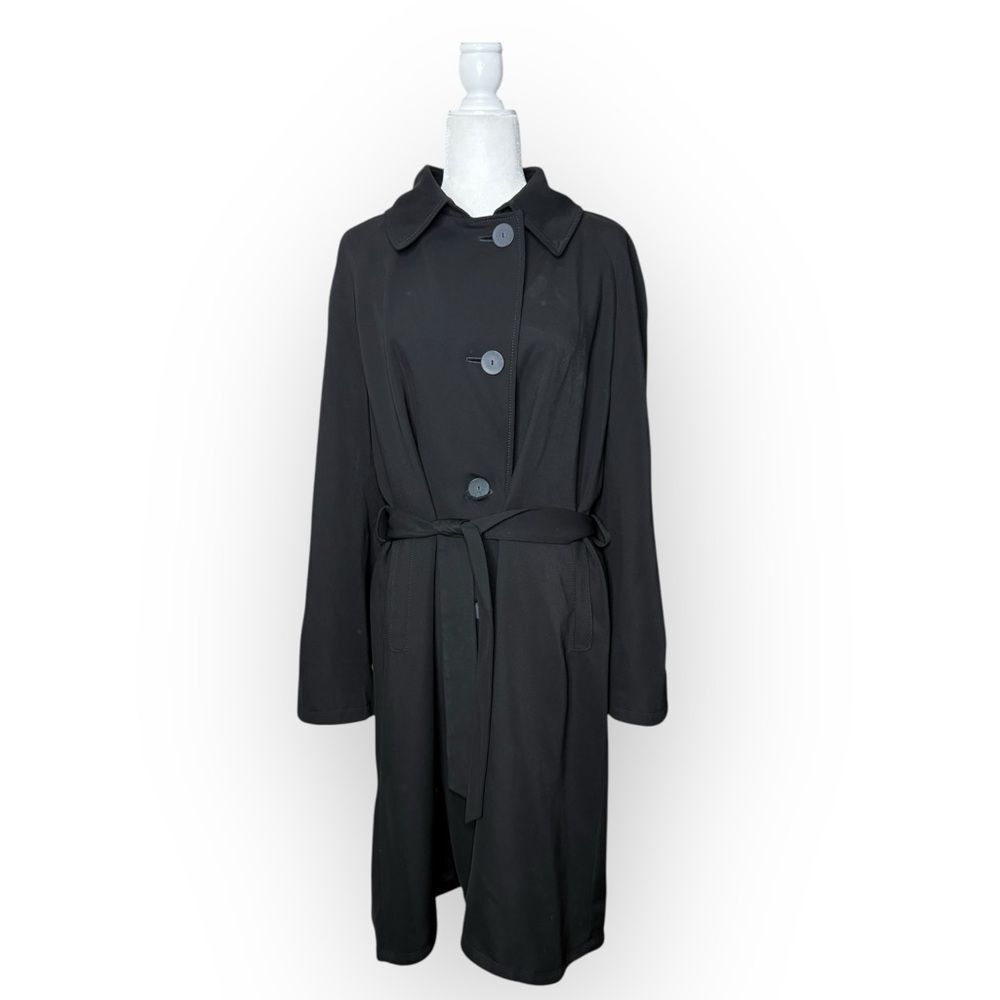 ERICH FEND Long Black Belted Trench Coat Women’s Size 14 US - Picture 2 of 13
